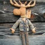 Primitive Moose Doll - Wall Hanging Or Shelf..