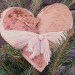 Primitive Romantic Heart Pillow Or Cushion- Pink..