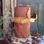 Primitive Candle Pedestal - Burgundy Pip Berry..