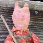 Primitive Farming Pig Doll - Blue Denim Overalls..