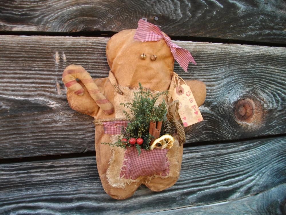 Christmas Primitive Grungy Gingerbread Decoration - Wall Hanging Or Shelf Tuck - For Your Hutch, Mantle Or Cupboard