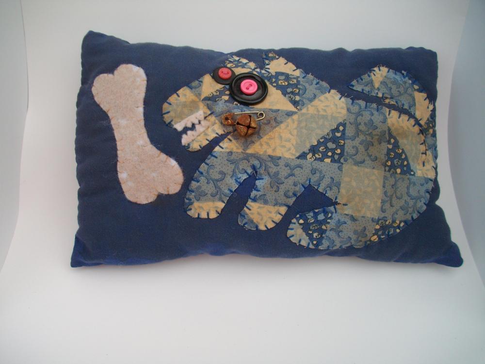 Primitive Whimsical Pillow - Appliqued Australian Cattle Dog Or Blue Heeler